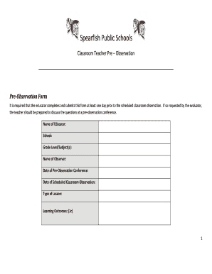Classroom Teacher Pre-Observation Form