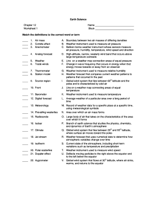 Earth Science Worksheet