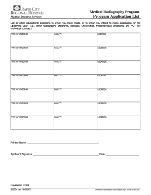 Medical Radiography Program Application