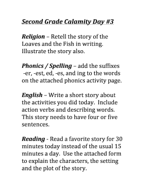 Second Grade Calamity Day Activity Sheet