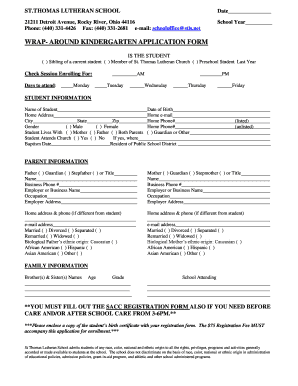 Fillable Online WRAP- AROUND KINDERGARTEN APPLICATION FORM Fax Email