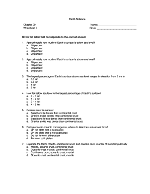 Earth Science Worksheet