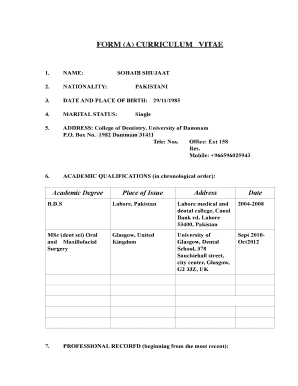 Curriculum Vitae Form