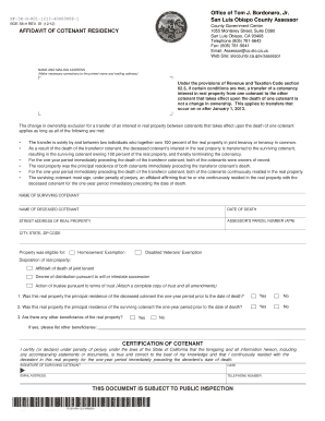 California Cotenant Residency Affidavit