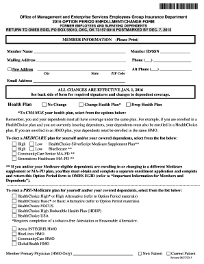 2016 Oklahoma Employee Health Insurance Enrollment Form
