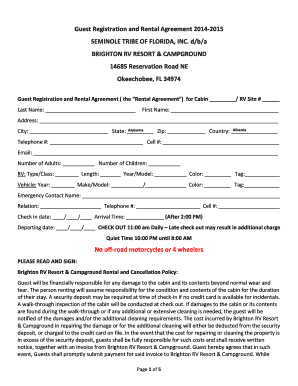 Brighton RV Resort Guest Registration and Rental Agreement