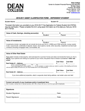 2016-2017 Asset Clarification Form – Dependent Student