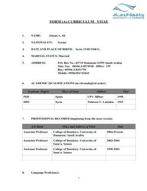 Curriculum Vitae Form A
