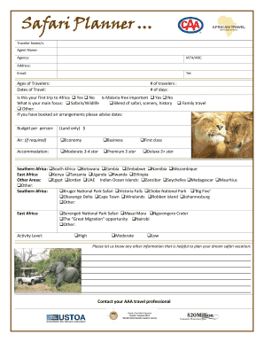 Safari Planner Form