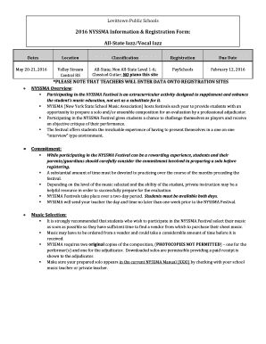 NYSSMA Solo and Ensemble Registration Form