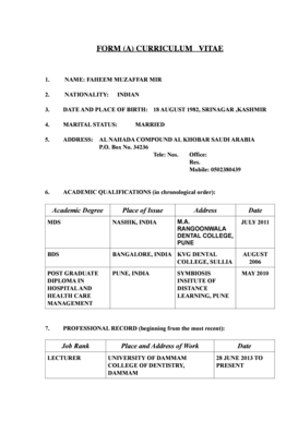Curriculum Vitae Form