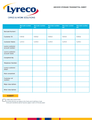 Archive Storage Transmittal Sheet