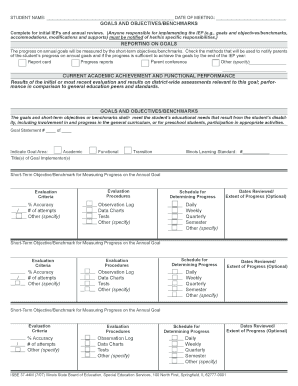 IEP Goals and Objectives Form