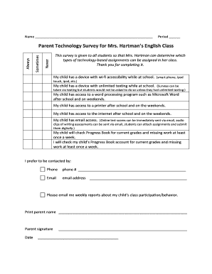 Parent Technology Survey for English Class