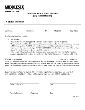 2015-2016 SNAP Benefits Receipt Form