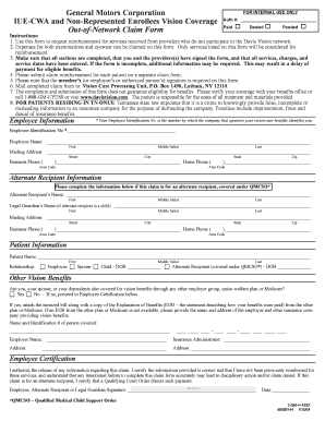 General Motors Vision Coverage Out-of-Network Claim Form