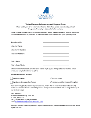 Vision Member Reimbursement Request Form