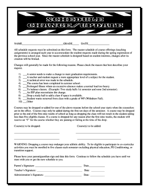 School Course Schedule Change Request Form