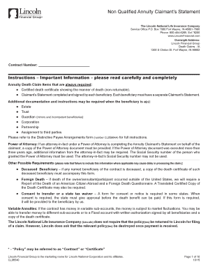 Non Qualified Annuity Claimant’s Statement