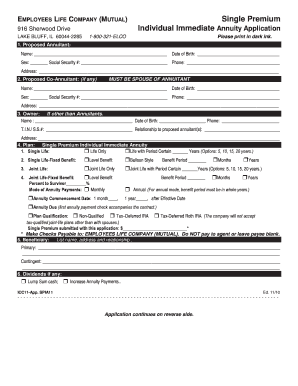 Single Premium Individual Immediate Annuity Application
