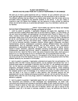 Planet Air Sports Waiver and Release Form