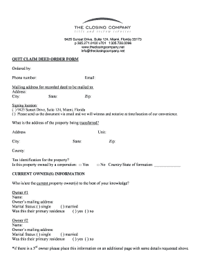 Quit Claim Deed Order Form