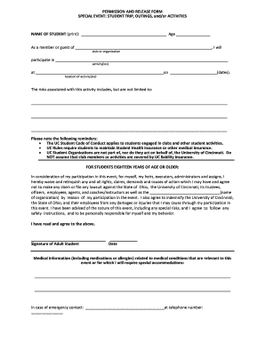 Student Trip Permission and Release Form