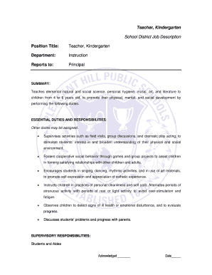 Kindergarten Teacher Job Description