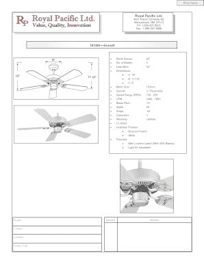 Ceiling Fan Specification Sheet