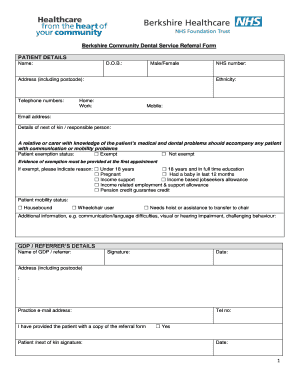 Berkshire Community Dental Service Referral Form