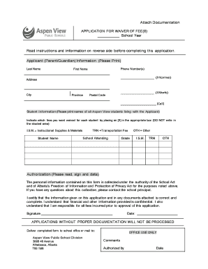 Application for Waiver of Fees