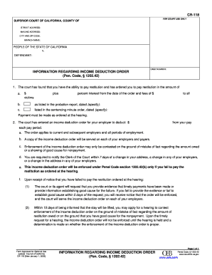 California Income Deduction Order