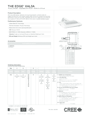 THE EDGE XAL3A Flood Luminaire Adjustable Arm Mount NEMA 6 x 6 Flood Product Description Slim, low profile design minimizes wind load requirements