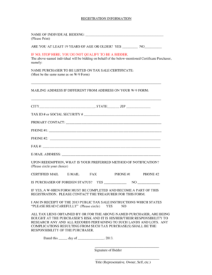 Tax Sale Certificate Registration Form