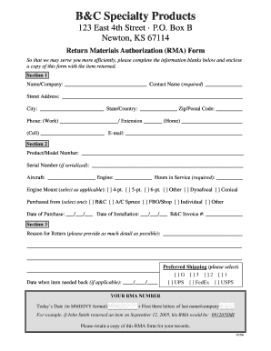 Return Materials Authorization (RMA) Form