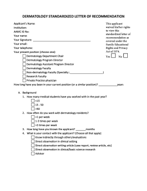 Dermatology Standardized Letter of Recommendation