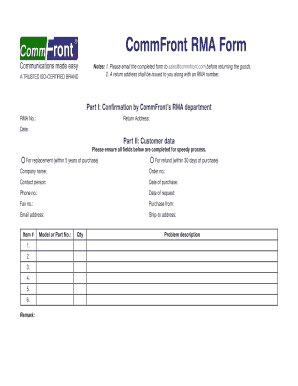 CommFront RMA Form