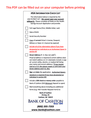 Health Savings Account Application