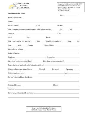 Initial Interview Form for Therapy