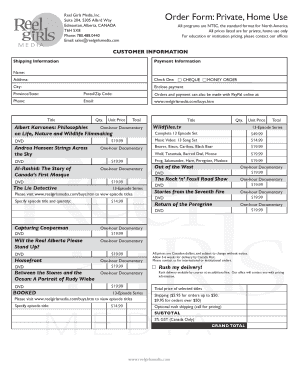 Reel Girls Media Order Form