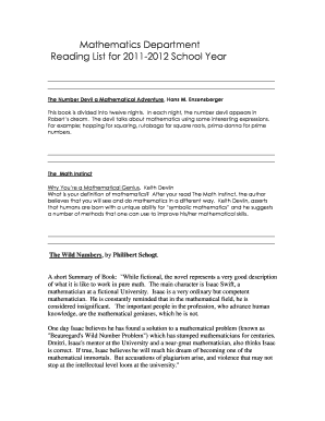 List of prime number - Mathematics Department Reading List for 2011-2012 School Year - cliffsidepark