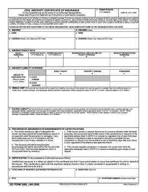 Civil Aircraft Certificate of Insurance