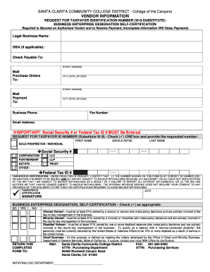 Vendor Information Request for Taxpayer ID Number