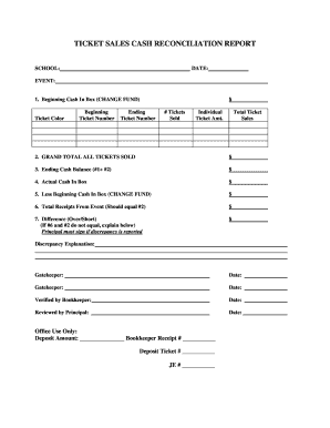 Online ticket generator - TICKET SALES CASH RECONCILIATION REPORT