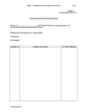 Abstimmungsverzeichnis für Zivildienstleistende