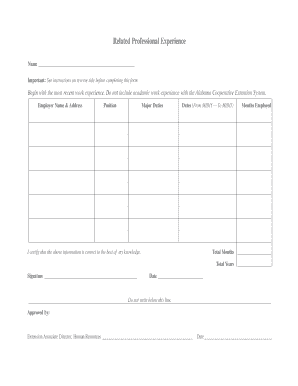 Related Professional Experience Form