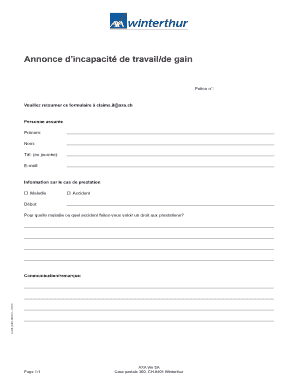 Annonce d’incapacité de travail/de gain