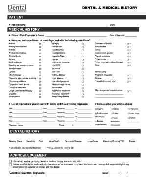 Dental and Medical History Form