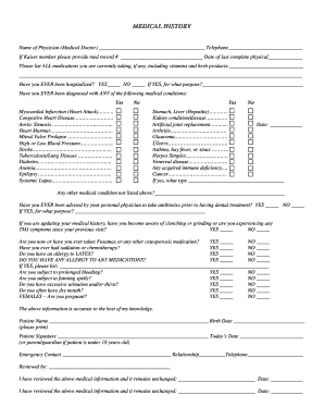 Medical History and Dental Information Form