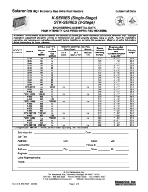 Solaronics High Intensity Gas Infra-Red Heaters Submittal Data
